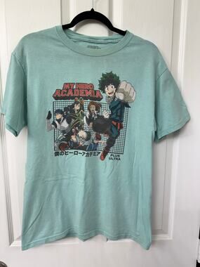 My Hero light blue Academia graphic anime tshirt grid design Izuku Midoriya